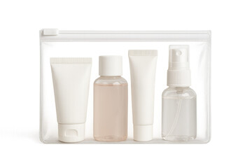 Transparent travel toiletry bottles set in zipper bag