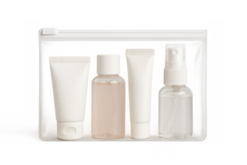 Transparent travel toiletry bottles set in zipper bag