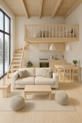 Scandinavian-Style Loft Interior with Cozy Winter Ambiance