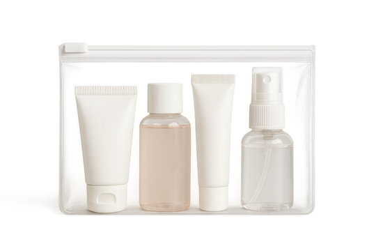 Transparent travel toiletry bottles set in zipper bag