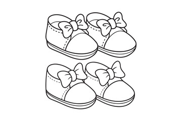 Cute Baby Shoes Vector Outline Bow Design Clipart for Kids Fashion