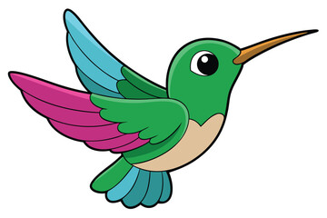 Cartoon Hummingbird Illustration Featuring Vibrant Blue, Green, and Pink Plumage in Flight