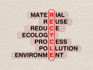 concept word recycle, crossword written on wooden stick, business recycle concept with copy space