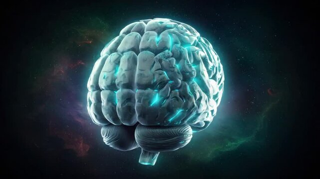 Stylized 3 d rendered brain with teal accents