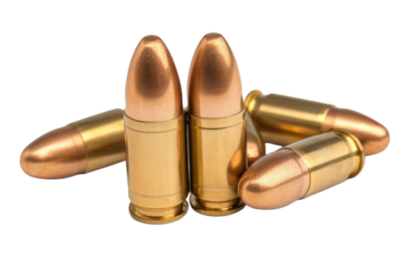 Row of five bullets with a gold colored tip