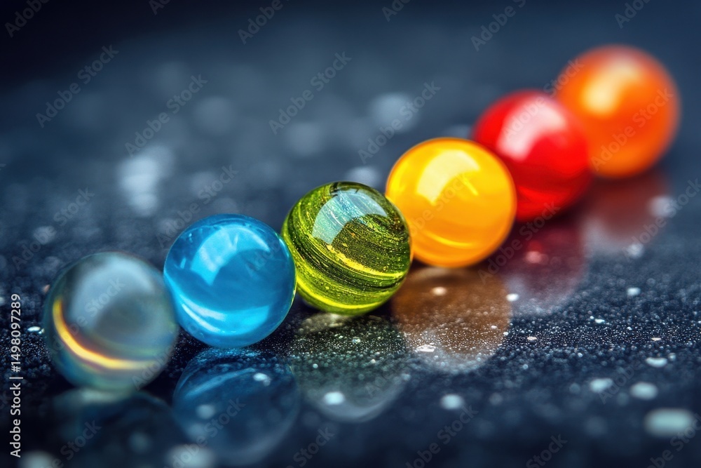 Aufkleber vibrant marbles arranged neatly on a dark textured surface creating a colorful display, colorful mar