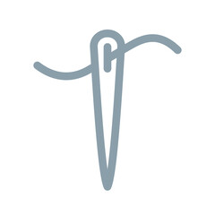 Sewing needle and thread icon. Attribute of tailor, needlework or seamstress. Symbol of sewing, fabric or factory.