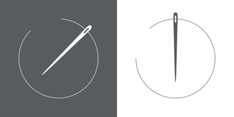 Sewing needle and thread icon. Attribute of tailor, needlework or seamstress. Symbol of sewing, fabric or factory.
