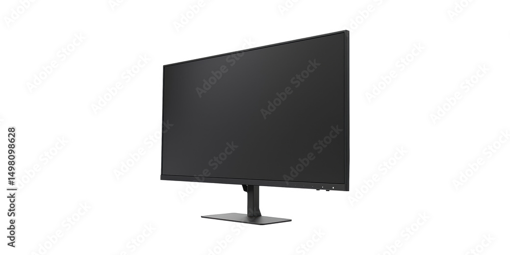 Poster sleek black computer monitor stand. modern display technology for office and home use isolated on tr