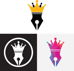Pen crown logo vector illustration icon.