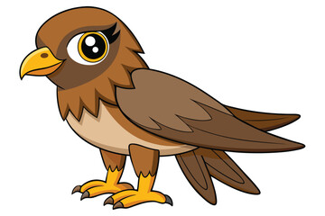 Cartoon Brown Falcon with Yellow Eyes, Beak and Talons Standing Illustrated Art