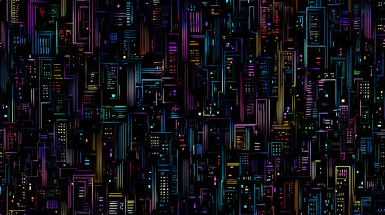 Colorful seamless pattern of modern city skyline shapes