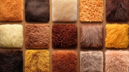 A collection of fluffy, furry, and plush animal-like textures in various shades of brown, beige, and orange.