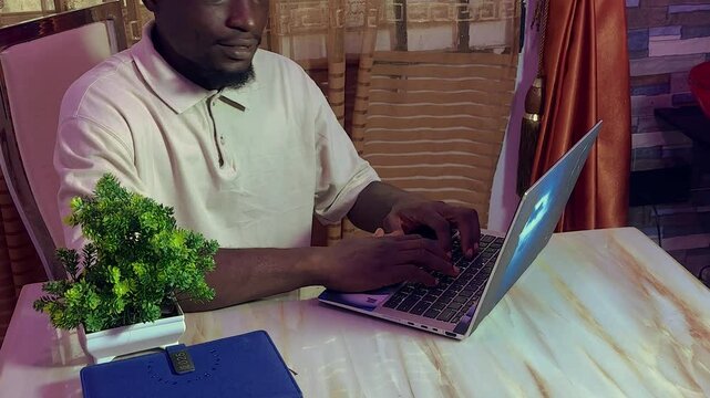 close video shot of man using laptop technology