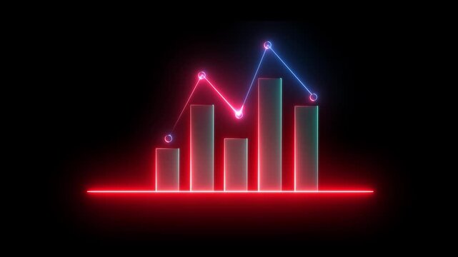 Business growth concept animated. Abstract neon business growth and graph chart icon.4k video