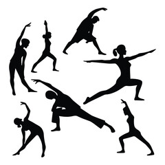 fitness silhouette people exercising
yoga pose illustration black silhouettes
group yoga position vector
silhouette workout body movement