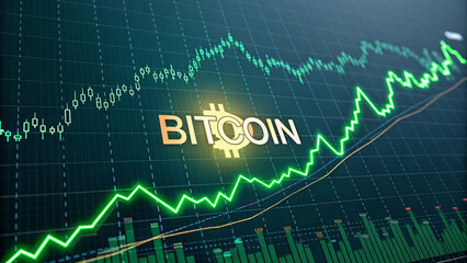 cryptocurrency, bitcoin green charts indicating increase, AI generated