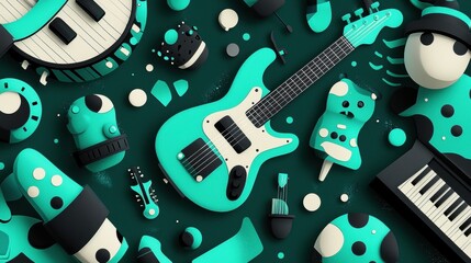 Obraz premium A collection of musical instruments and objects in a flat design style.