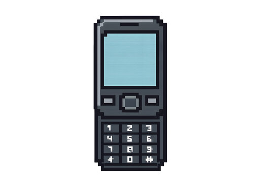 8-Bit Pixel Slide Phone With T9 Keypad on White Background