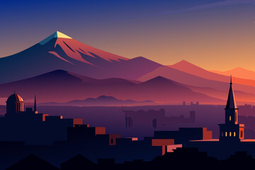 Mount Fuji in Japan, a stunning autumn landscape with a fiery sunset sky over the iconic snow-capped peak and surrounding nature