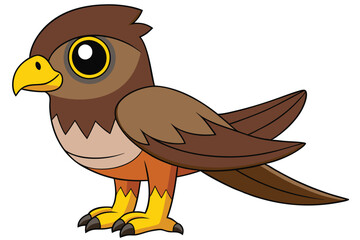 Cartoon Falcon Illustration Brown Plumage, Bright Yellow Beak and Feet, Animated Style