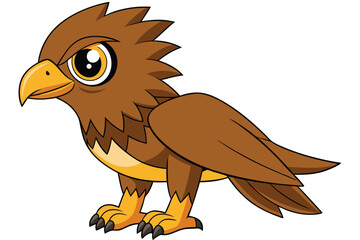 Cute Cartoon Hawk Illustration with Brown Feathers, Yellow Beak, and Sharp Claws Design