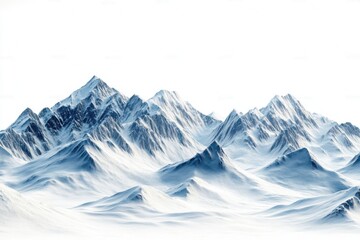 Snowy mountain range scenic illustration on white background