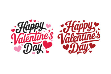 Happy Valentine’s Day Lettering Design Romantic Heart Typography Clipart Set