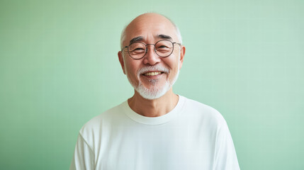 Obraz premium Smiling Senior in Portrait: A warm and genuine portrait of an older man, full of joy and vitality, exudes experience and wisdom, inviting connection and admiration.