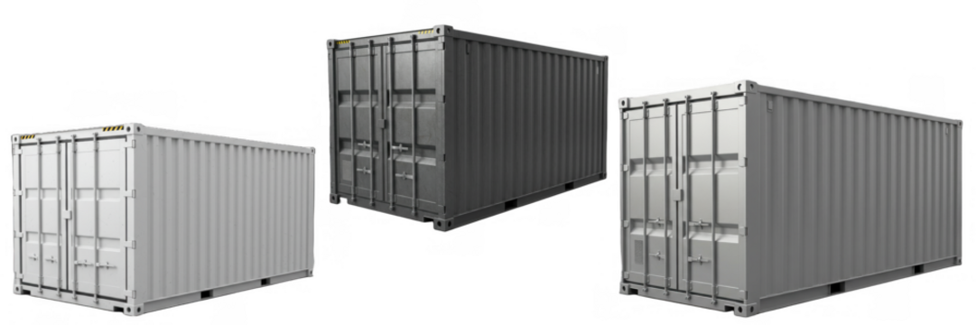 Industrial cargo container. Metal shipping container for storage, freight transport, and construction site logistics, heavy duty industrial equipment, isolated on transparent background, png file