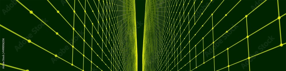 Poster futuristic colorful perspective grid. abstract wireframe with blue grid on black background. virtual