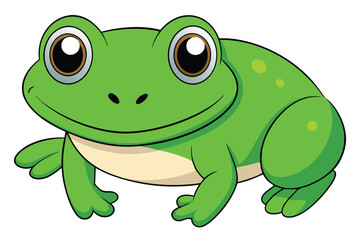 Smiling Green Cartoon Frog With Big Brown Eyes Looking Forward Calmly