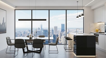 Fototapeta premium Modern Office Interior with City Skyline View 