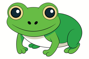 Cartoon Green Frog Illustration with Black Outline and Big Eyes, Smiling Face