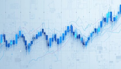 Modern Financial Chart Blue Candlestick and Line Graph Illustrating Market Dynamics