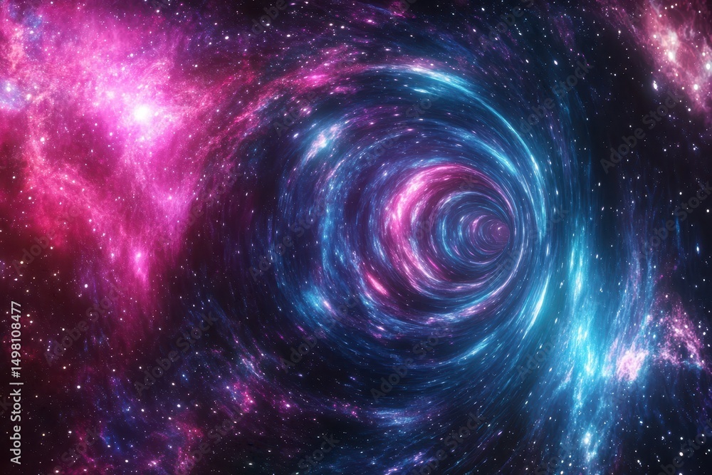 Wall mural endless nebula mirror tunnel creates a stunning cosmic journey through space and colorful galaxies, 