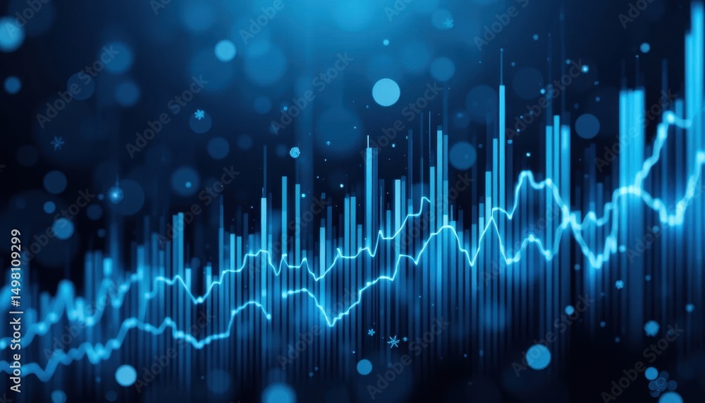 Poster abstract stock market data visualization blue bar chart and line graph