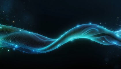 Fototapeta premium Abstract Blue-Green Wave Background Gradient Light, Neon Shimmer, Grain Texture