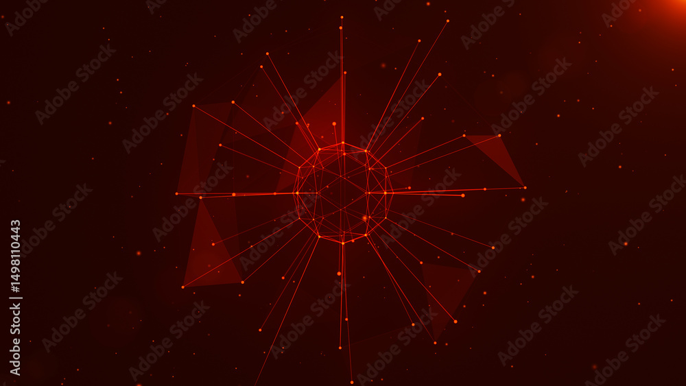 Poster polygonal colorful wireframe background with creative spherical object made of lines and dots. 3d re