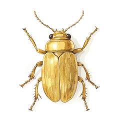 Detailed golden beetle illustration with segmented antennae and spiky legs