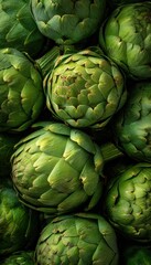 Fototapeta premium Fresh green artichokes arranged closely together