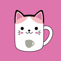 Cute Cat Print Porcelain Mug Vector Icon