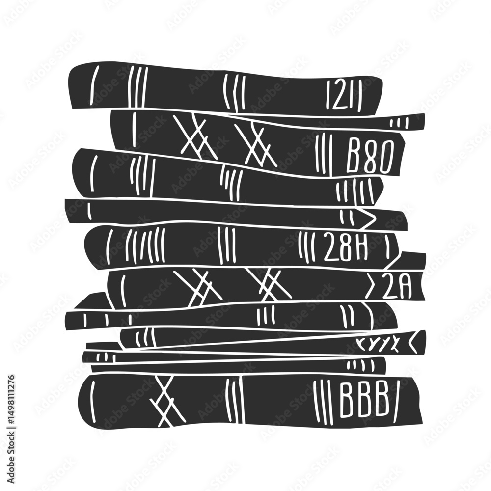 Poster stack of books with abstract patterns silhouette illustration. knowledge and learning concept isolat