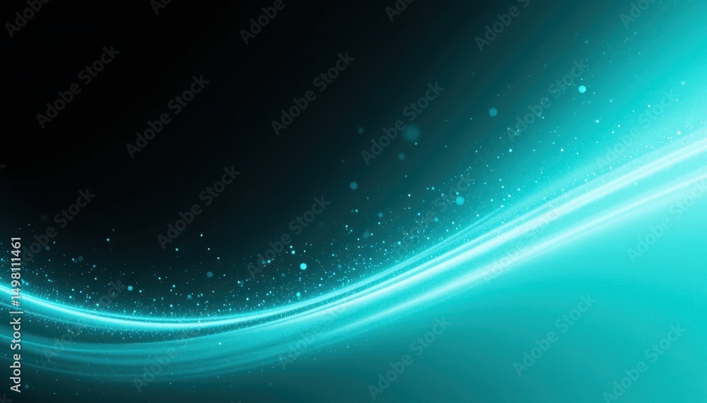 Poster abstract teal and black background glowing wave design with gradient and light effects