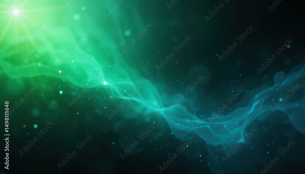 Poster abstract teal and lime gradient background shimmering glow and metallic texture