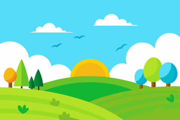 landscape with green grass and blue sky