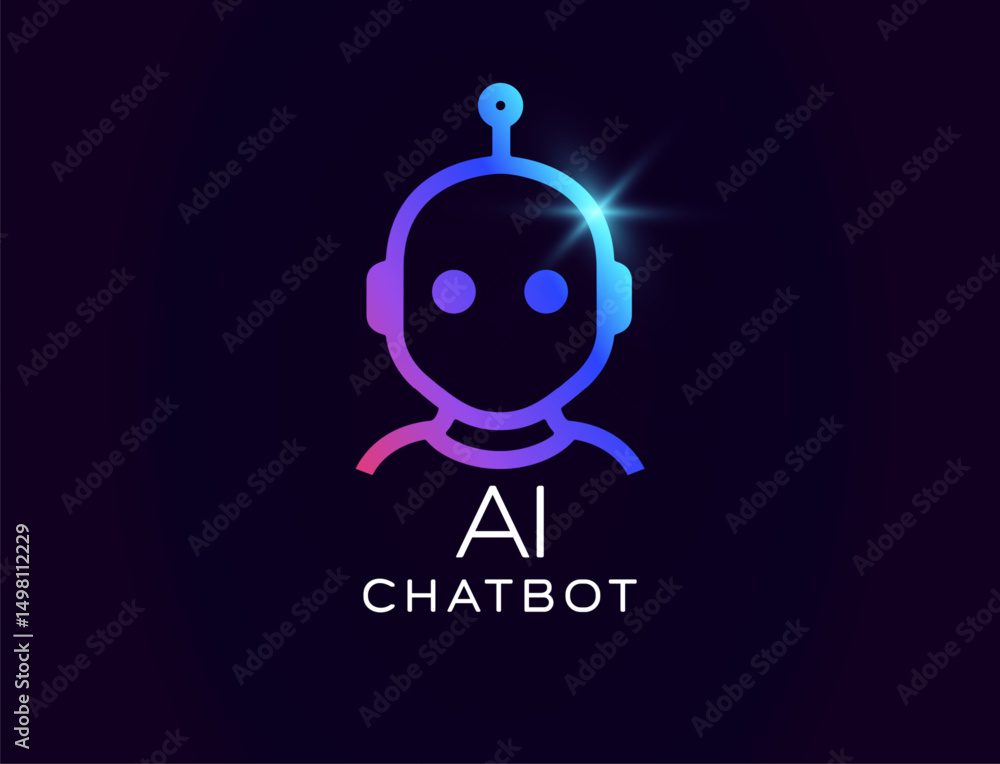 Poster ai chatbot logo with friendly robot avatar, glowing gradient lines, virtual assistant look. perfect 