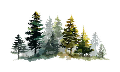 Obraz premium Abstract pine tree in forest scene watercolor brush, vector illustration for wedding invitations, RSVP, wallpaper, banner, poster, natural environment, woodland decor, eco design.