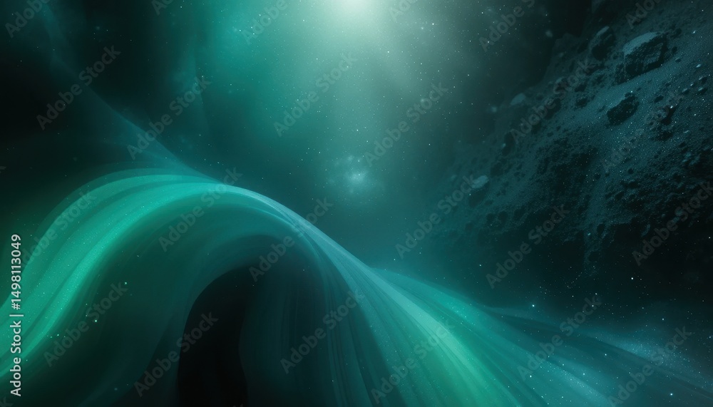 Poster abstract deep sea green and cyan gradient background metallic glossy mesh texture with light flash