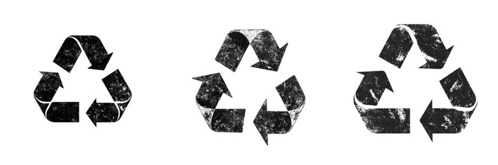 Recycling symbol grunge texture arrow icon sustainable reuse conservation environment emblem graphic resource ecology eco-friendly circle motion isolated on transparent background, png file